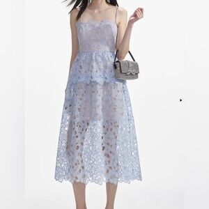 Self-portrait BLUE LACE MIDI DRESS